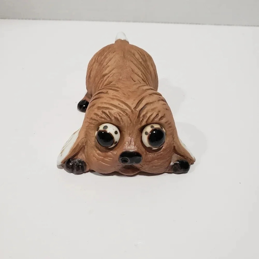 Vintage Big Eyed Brown Sad Puppy Dog Figurine.